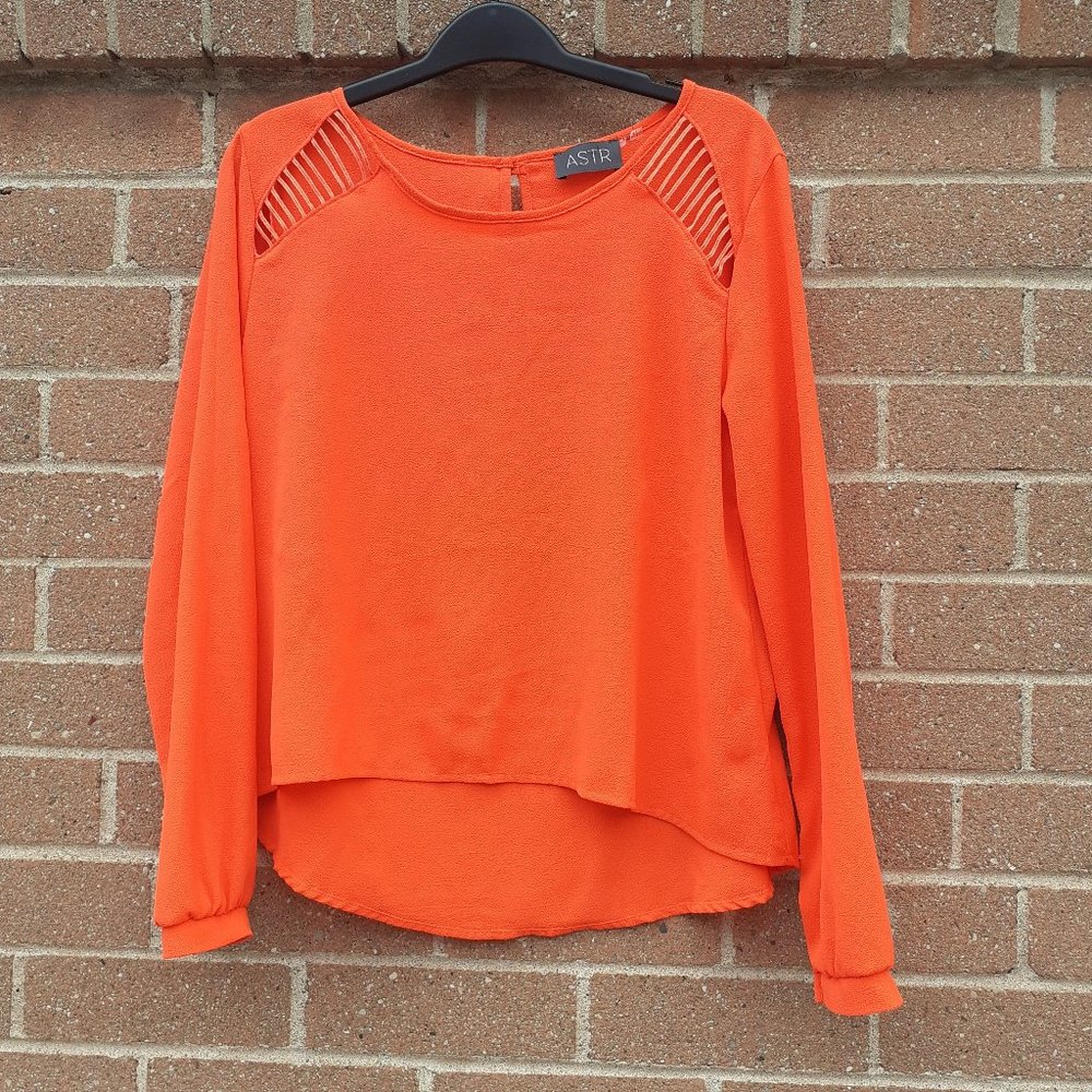 Bold Bright Orange long sleeve with High Low hem Satin-feel Spring/FW Relaxed